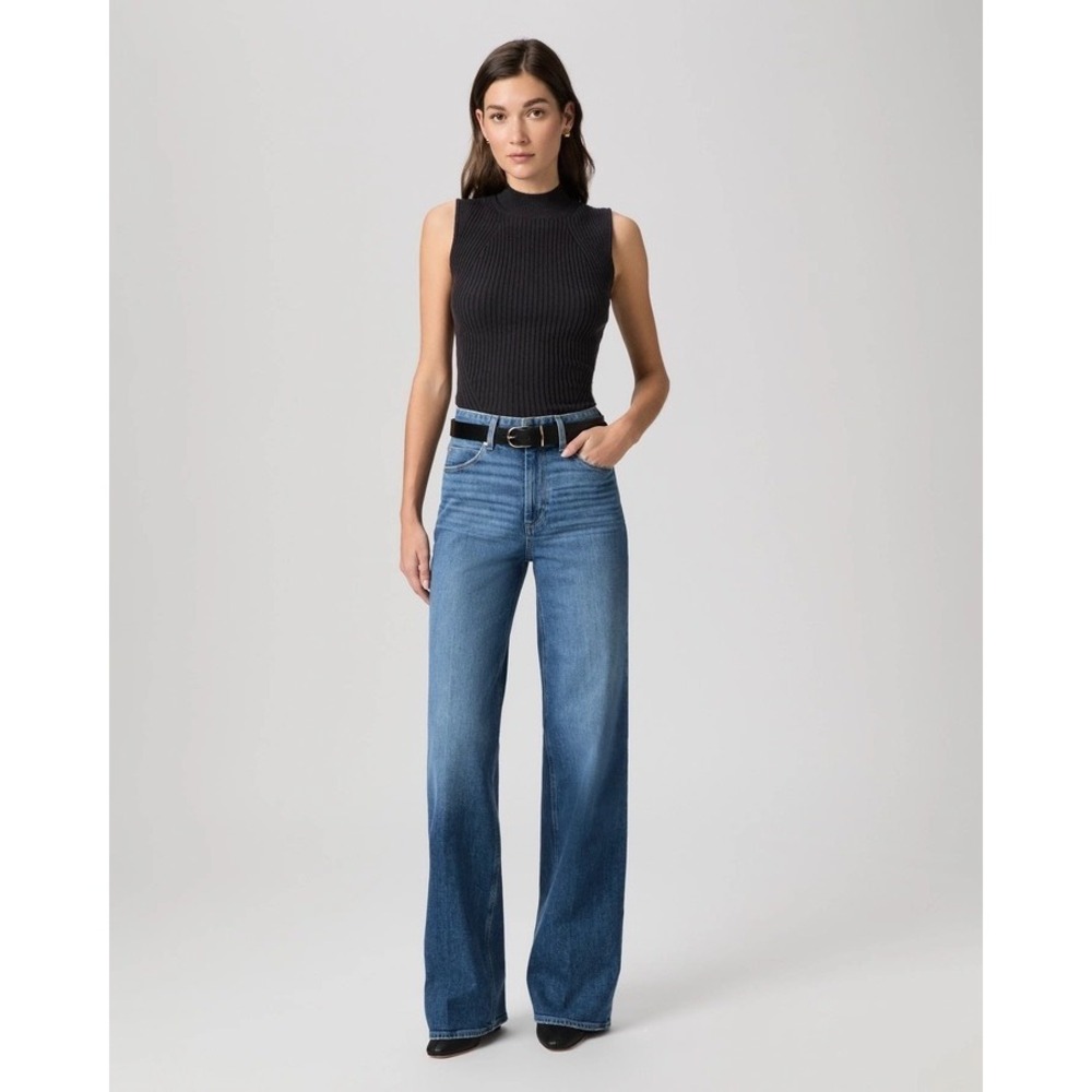 Paige Sasha High Rise Wide Leg Jeans in Medium Blue Wash | Size 28